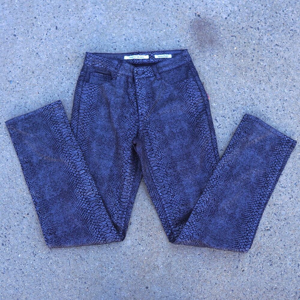 Jones NY Snakeskin Print Jeans 6 Mid Rise Straight Leg Black Gray Animal Print
